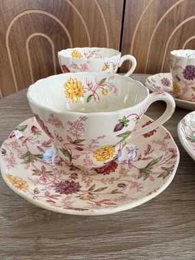 Vintage Copeland Spode England Bachelor’s Button Ceramic Teacup and Saucer Set